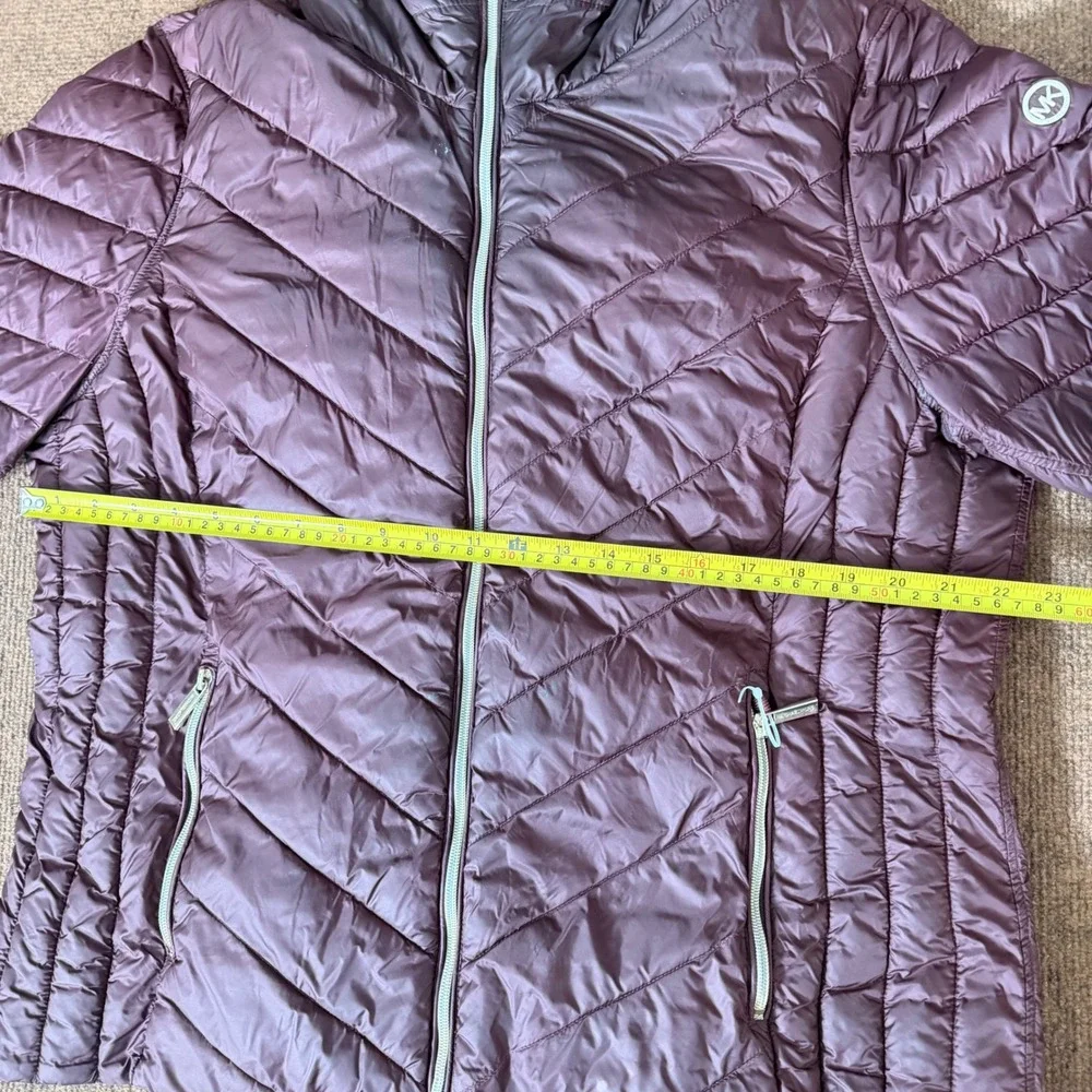 Michael Kors Womens Plum Purple Chevron Quilted‎ Hooded Puffer Jacket Coat MK A-
